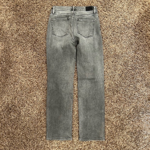 Express High Waisted Ripped Pearl Embellishment Modern Straight Jeans - Picture 9 of 16